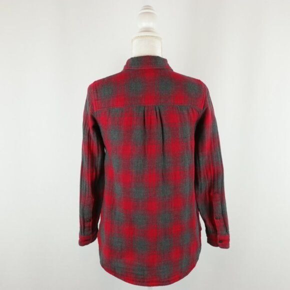 Madewell Ex-Boyfriend Women's XS Red Gray Plaid Long Sleeve Button Up Shirt - Picture 4 of 8